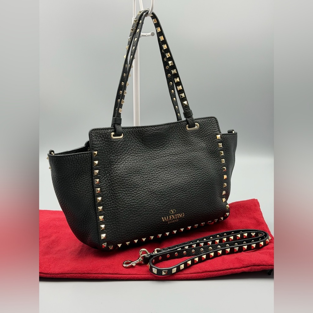 Valentino Black Rockstud Tote With Strap